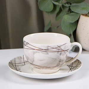 Чайная пара фарфоровая Доляна «Мрамор», 2 предмета: чашка 280 мл, блюдце d=15 см