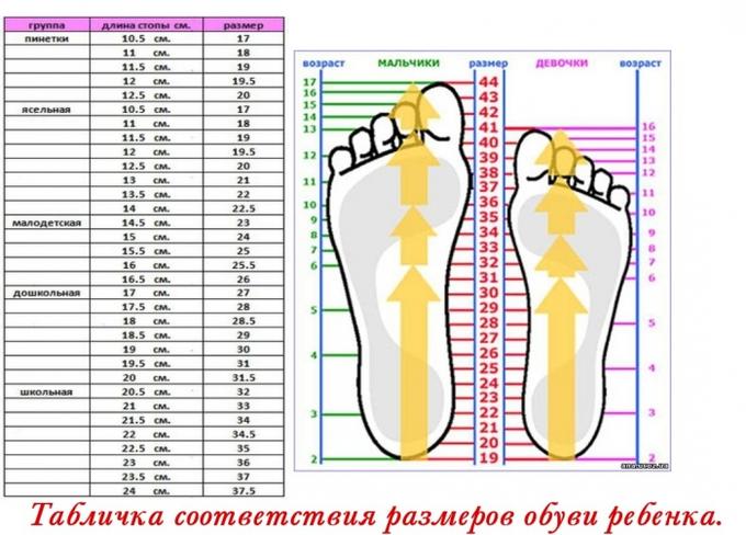 Как определить размер ноги таблица