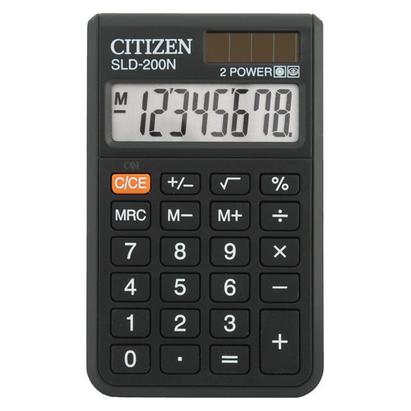 Калькулятор карманный Citizen SLD-200N, 8 разр., двойное питание, 60*98*10мм, черный