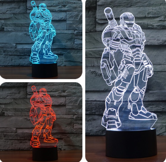 3D светильник-ночник Железный человек вид 2 станет украшением любого интерьера