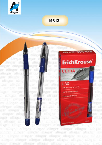 Ручка шариковая, Erich Krause, &quot;Ultra L-30&quot; синяя, 0,6 мм., прозрачный пластиковый корпус