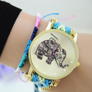 Часы со счастливым слоном, плетеный браслет