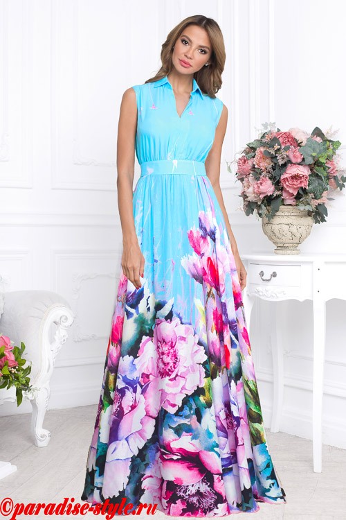 Платье в пол с цветочками