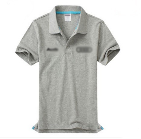 Рубашка-поло серая с автомобильным логотипом с короткими рукавами