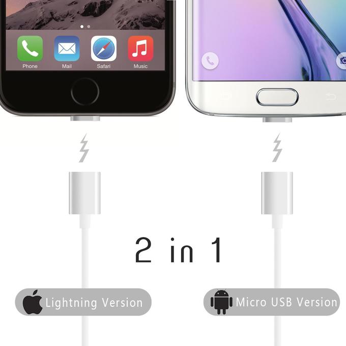 Кабель 2 в 1: ipnone (Lightning) + micro usb  (Android). Магнитный шнур для зарядки телефона