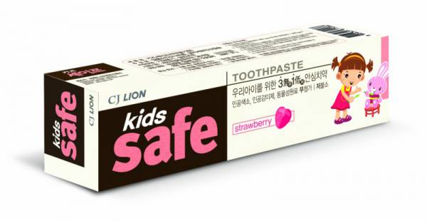 LION Детская зубная паста  со вкусом клубники «KIDS SAFE», от 3-х до 12 лет, 90 гр..