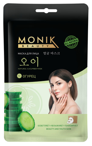 174!! MONIK BEAUTY Тканевая маска для лица с экстрактом ОГУРЦА