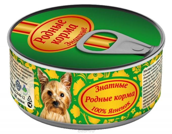 РОДНЫЕ КОРМА Знатные консервы для собак ягенок 100 г
