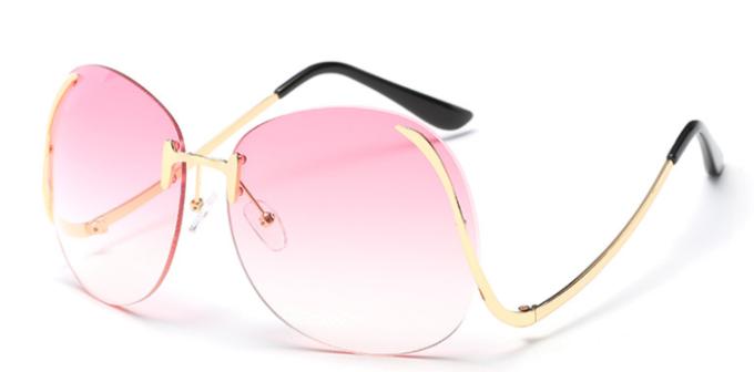 Солнцезащитные очки без оправы розовые с изогнутыми дужками