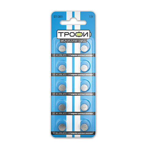 Батарейки ТРОФИ 361 (G11, LR721, LR58), КОМПЛЕКТ 10шт., АЛКА