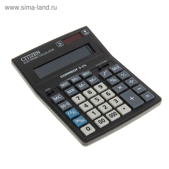 Калькулятор настольный 14-разрядный D-314, 155*205*28мм, двойное питание, черный