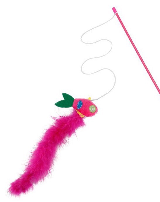 Игрушка для кошек &quot;Розовая рыбка &quot;, размер удочка 46 см, игрушка 10 х 30см, цвет розовый