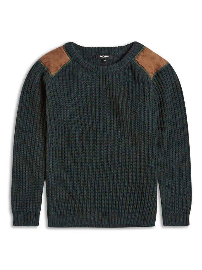 Sweater117 Вязаный свитер для мальчика. Нашивки под замшу на плечах