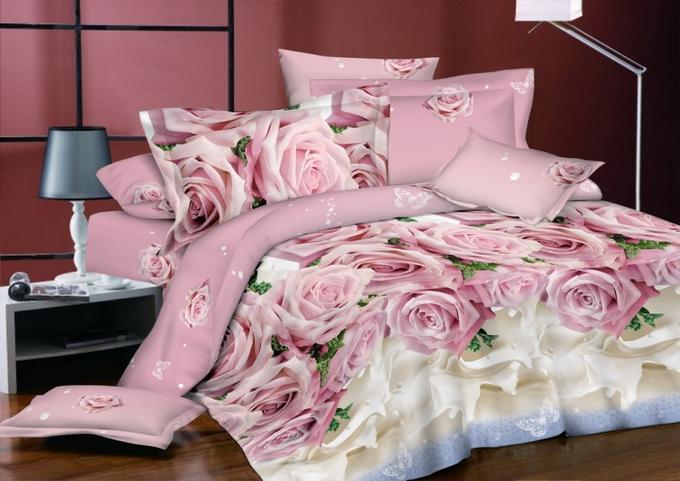Постельное белье розовое с цветами