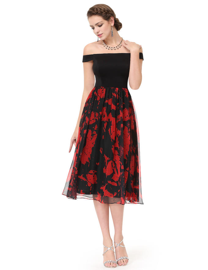 Черно-красное платье с лёгкой шифоновой юбкой