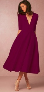 Длинное платье с V-образным вырезом цвет: БОРДО