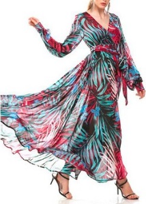 Платье-макси с V-образным вырезом длинный рукав цвет: НА ФОТО