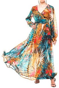 Платье-макси с V-образным вырезом длинный рукав цвет: НА ФОТО