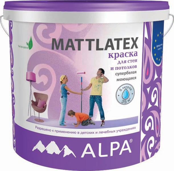 MATTLATEX  Краска д/Стен и Потолк. 5л  латексн,влажн.уб,с/бел.,мат.