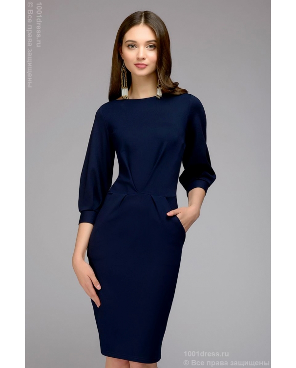 Платье темно-синее длины мини с пышными рукавами DM00436DB