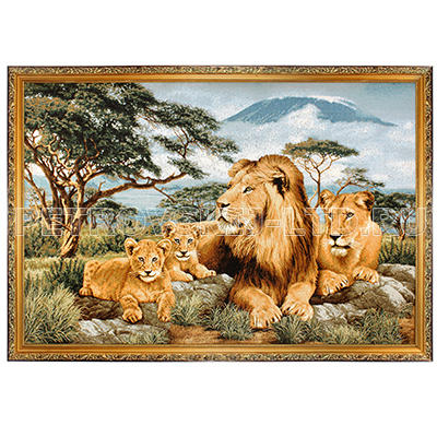 Картина гобелен 108х70см &quot;Африканские львы&quot;, деревянная рама