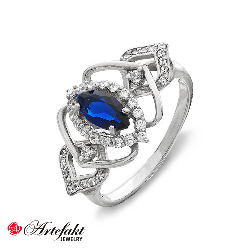 Серебряное кольцо с синим фианитом - 159
