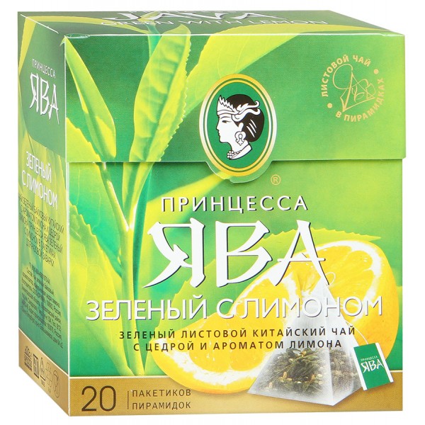 Зеленый чай в пирамидках Принцесса Ява Зеленый с лимоном, 20 шт