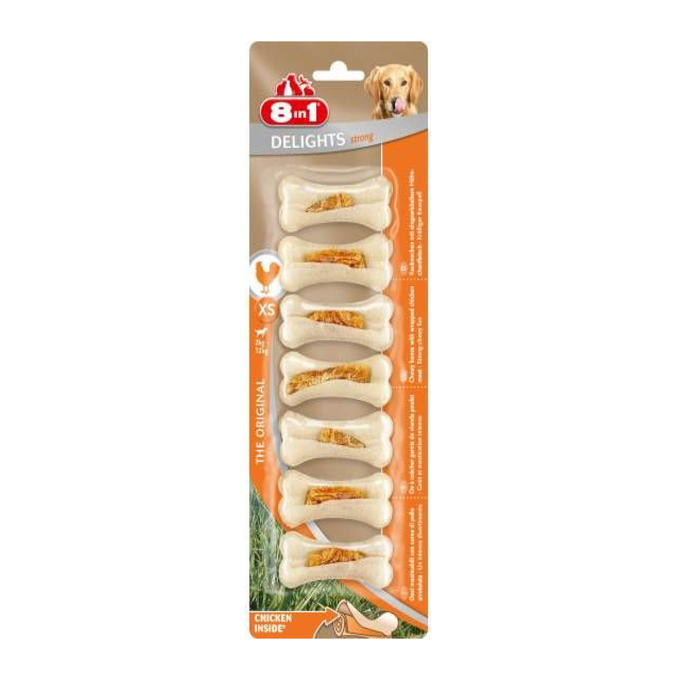 8in1 DELIGHTS Strong XS косточки сверхпрочные с куриным мясом для мелких собак 7,5 см 7 шт