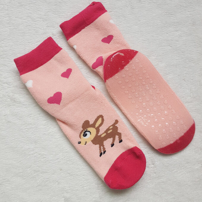 Носки утепленные розовые с прорезиновыми стопами Олененок