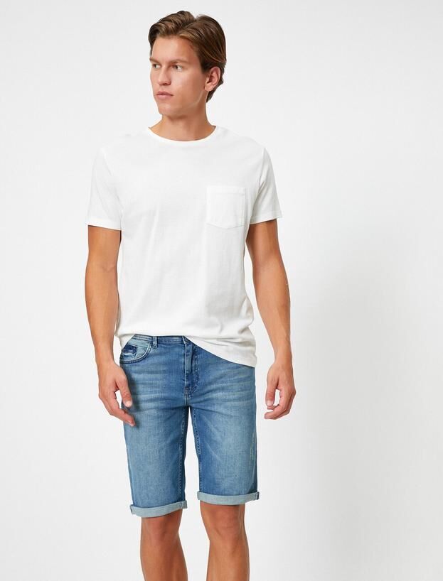 KOTON Ультраэластичные джинсовые шорты с карманами и складками на коленях