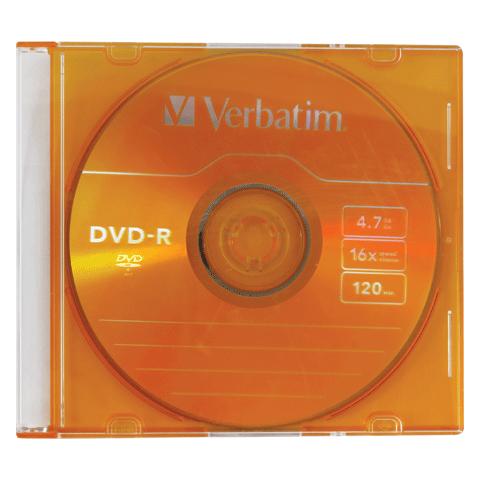 Диск DVD-R(минус) VERBATIM 4,7Gb 16x Colour Slim Case 43557