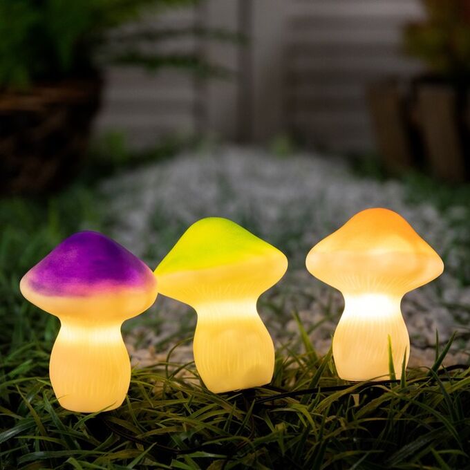 Luazon Lighting Садовый светильник «Грибы», уличный, на солнечной батарее, 21 см, 3 LED, свечение тёплое белое