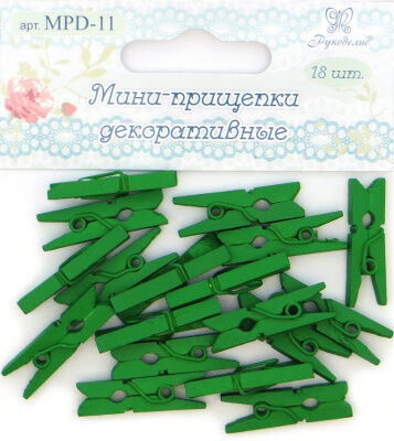 Мини-прищепки декоративные Рукоделие™ 18шт (Цвет: зеленый)