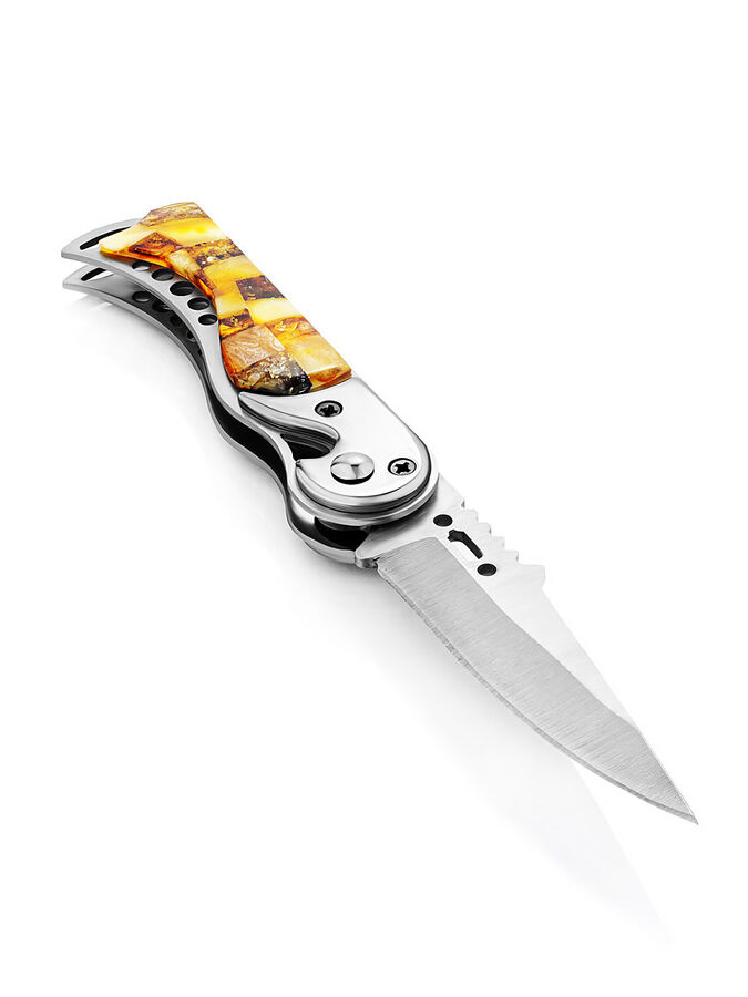 amberholl Выкидной нож, украшенный натуральным янтарём
