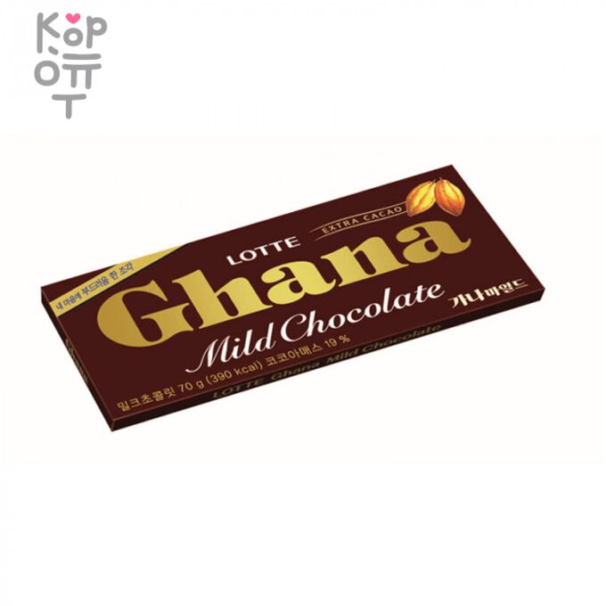Lotte Ghana Mild Chocolate Bar - Шоколад Гана молочный, мягкий, 70гр. Коробка, 40шт.