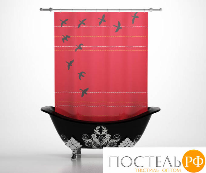 Штора для ванной &#039;Птицы на закате&#039;, полиэстер, 145*180