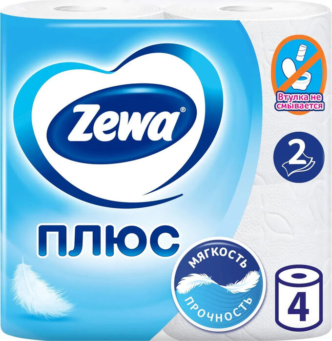 Zewa Бумага туалетная  ЗЕВА + 4 рул.2-х.сл.белая.