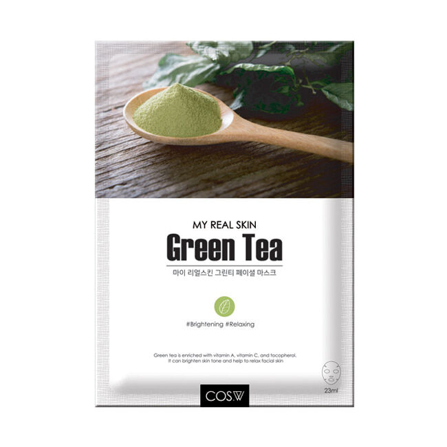 COS.W Cos W Маска-салфетка с экстрактом зелёного чая My Real Skin Green Tea Facial Mask