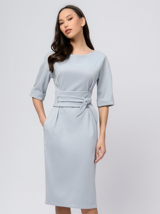 1001 Dress Платье голубого цвета в клетку длины миди с широким поясом