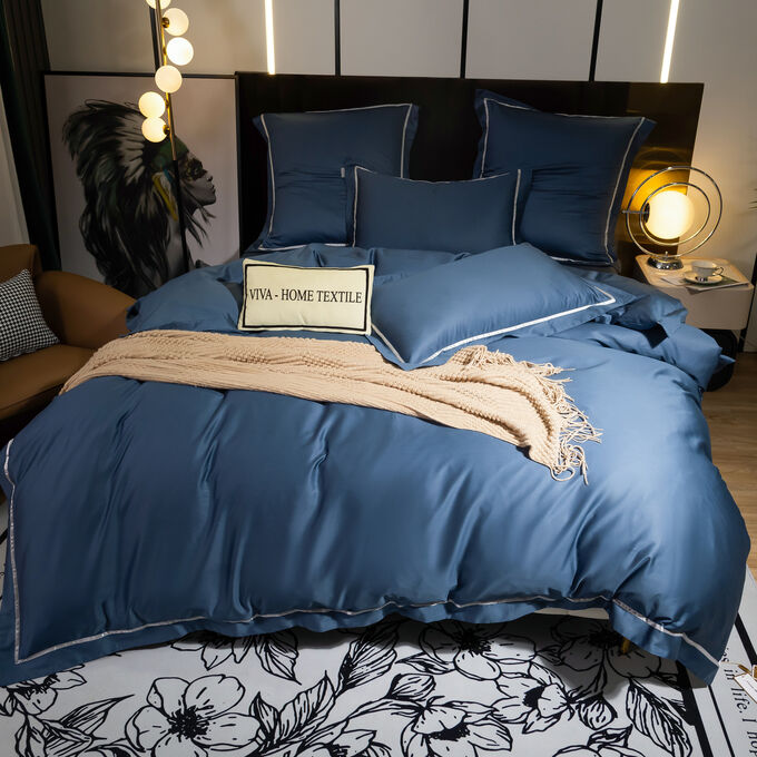 Viva home textile Комплект постельного белья Однотонный Сатин Премиум широкий кант на резинке OCPKR024