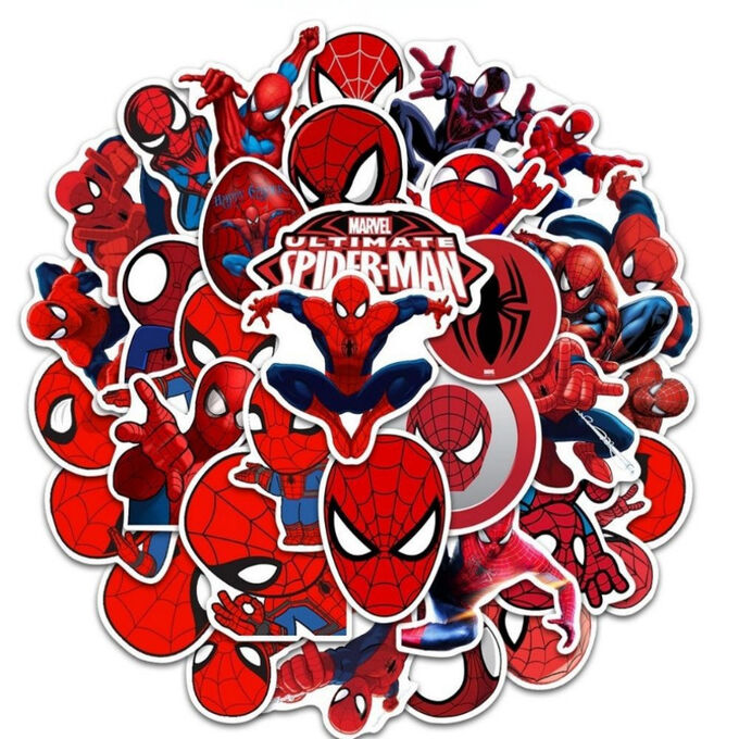 Наклейки на телефон, виниловые стикеры Spider-Man Человек-Паук, 35шт., 4-8см.
