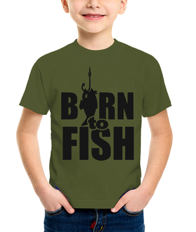 Футболка детская &quot;Born to fish&quot; цв.хаки