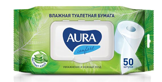 Влажная туалетная бумага Aura с крышкой 50шт