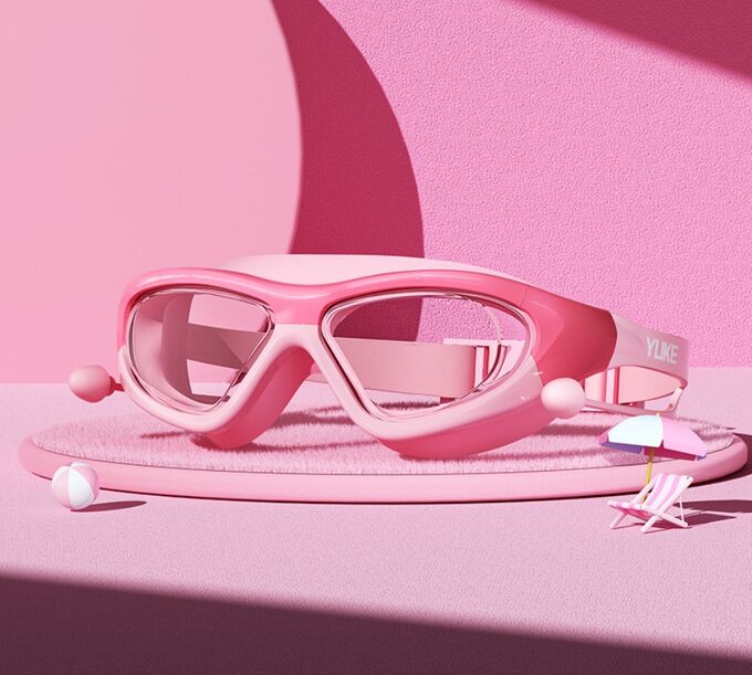 Очки для плавания для девочек, цвет розовый