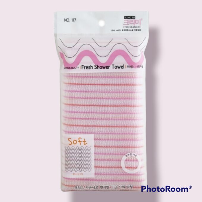 SUNG BO CLEAMY Мочалка для тела с плетением «Волна» полосатая &quot;Fresh Shower Towel&quot; (мягкая) размер 28 см х 100 см