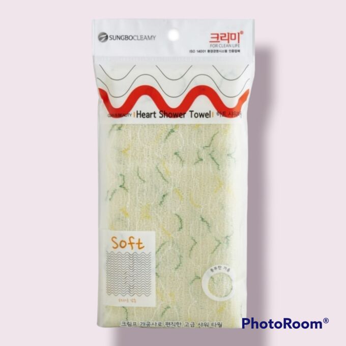 SUNG BO CLEAMY Мочалка для тела с рисунком &quot;Heart Shower Towel&quot; (средней жёсткости) размер 28 см х 95 см 1 шт