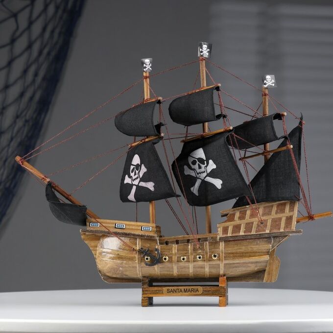 СИМА-ЛЕНД Сувенирная модель корабля «Пиратский. Уида», 33x8x29 см, чёрные паруса