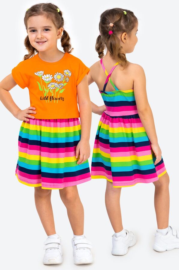 BONITO KIDS Летний костюм-двойка для девочки сарафан и футболка Bonito