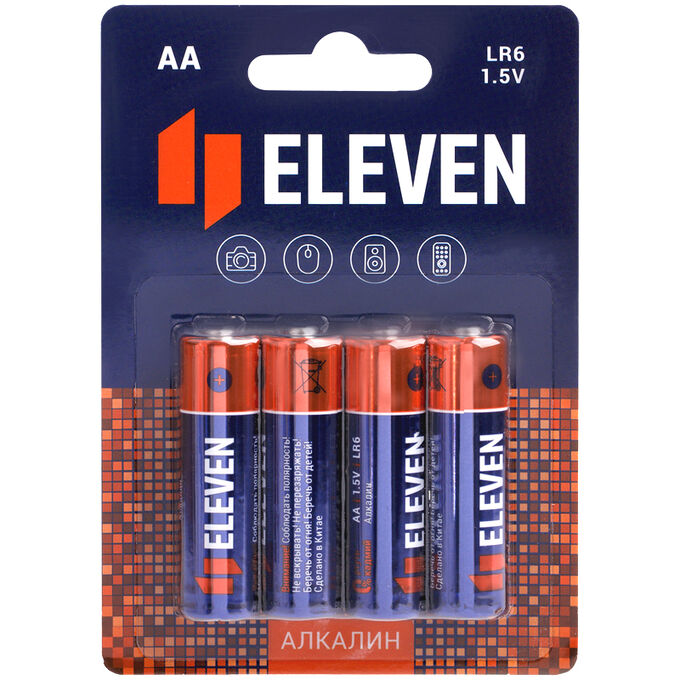 Батарейка ПАЛЬЧИКОВАЯ Eleven AA (LR6) алкалиновая, BC4, набор 4 шт