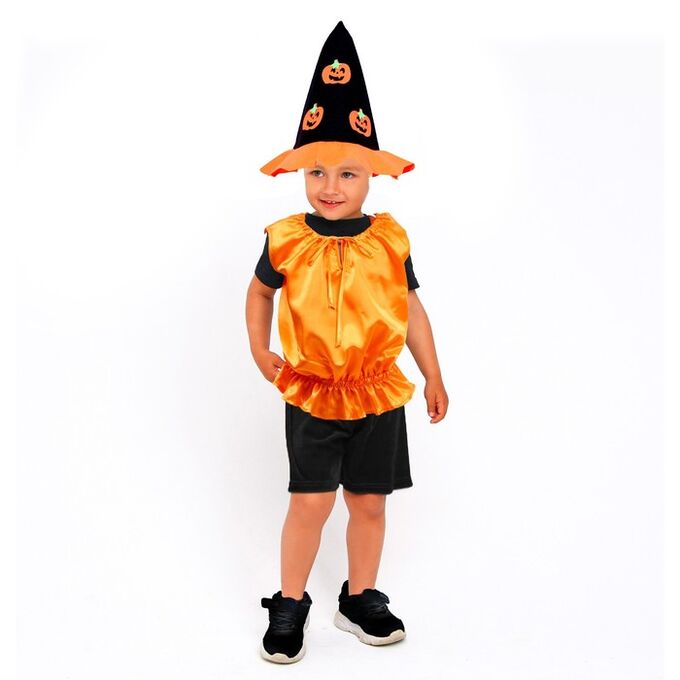 Страна карнавалия Карнавальный костюм Тыква,жилет,шляпа черно-оранжевая,рост 98-110